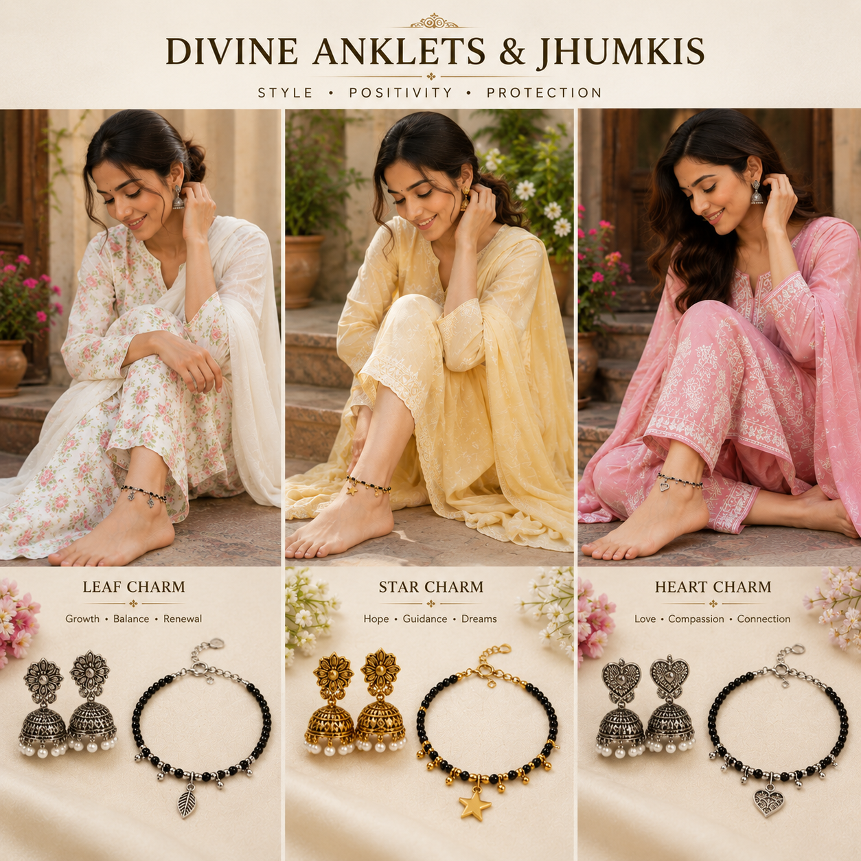 Anklets & Jhumkis – Leaf, Star & Heart Collection