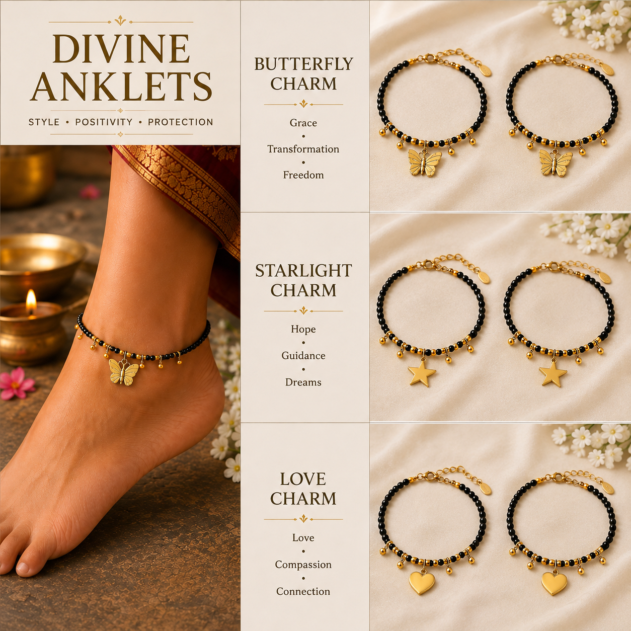 Lotus, Peacock ,Evil Eye Charm Collection