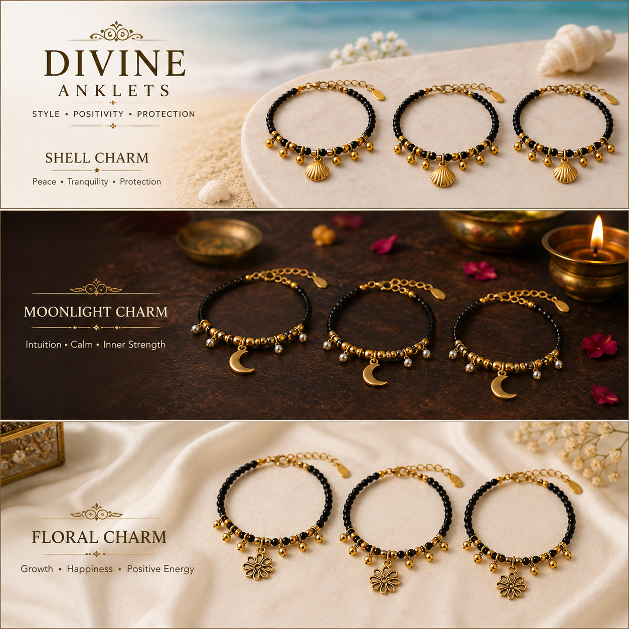 ✨ Divine Anklets – Shell, Moonlight &amp; Floral Charm Collection