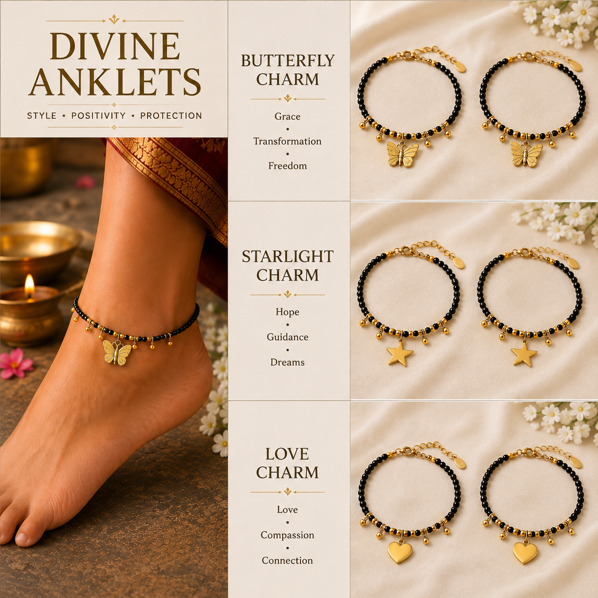 Lotus, Peacock ,Evil Eye Charm Collection